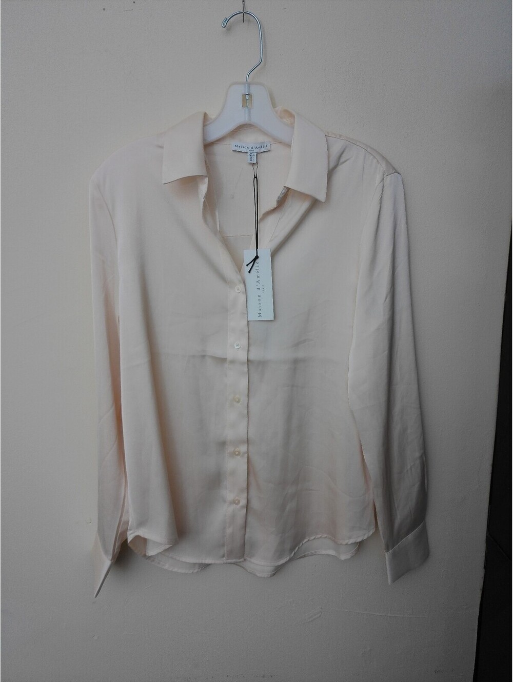 NWT Maison‎ d'Amélie Button Down Blouse Womens Cream Size L Long Sleeve